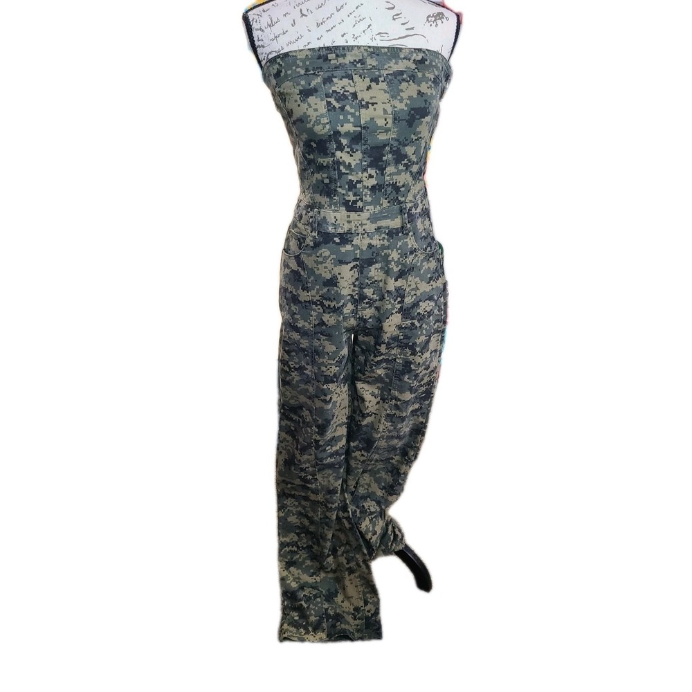 NWT Fashion Nova Camo Strapless Jumpsuit Womens S One Piece Military Tube Top